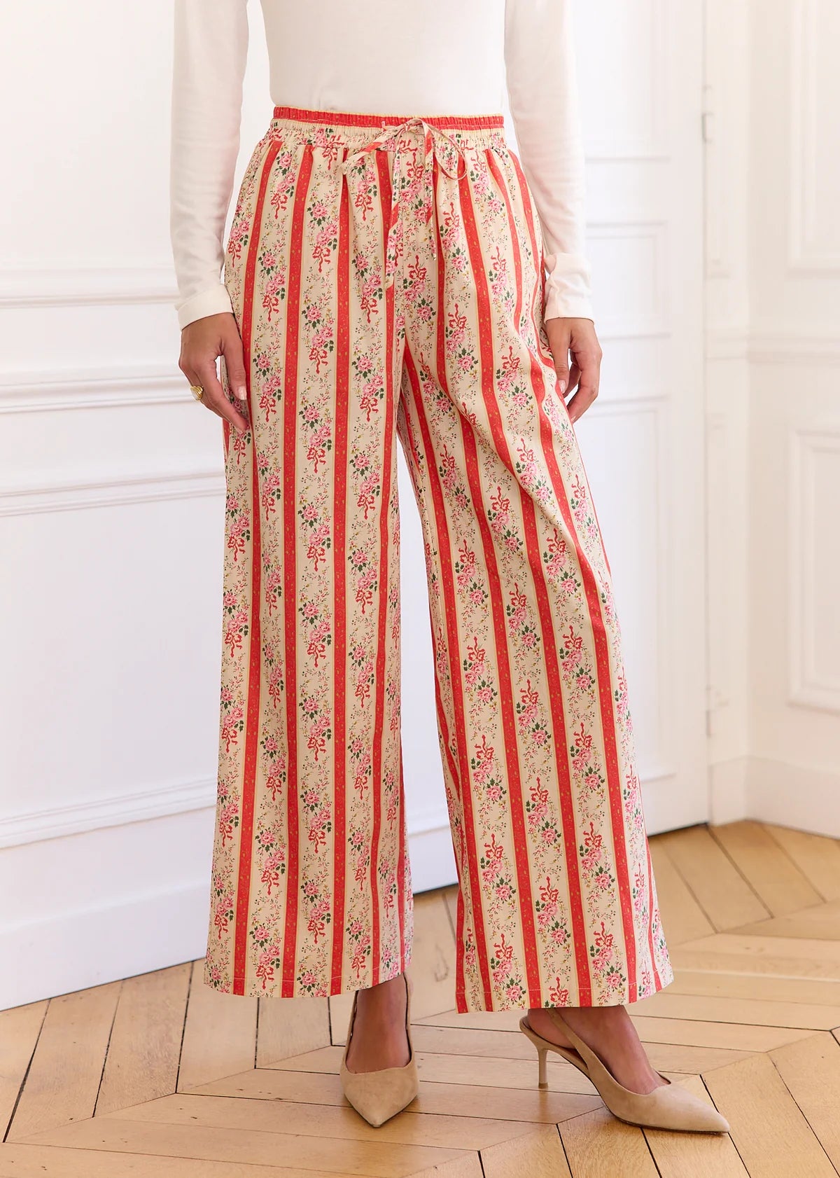 Andie wide leg cotton floral trousers