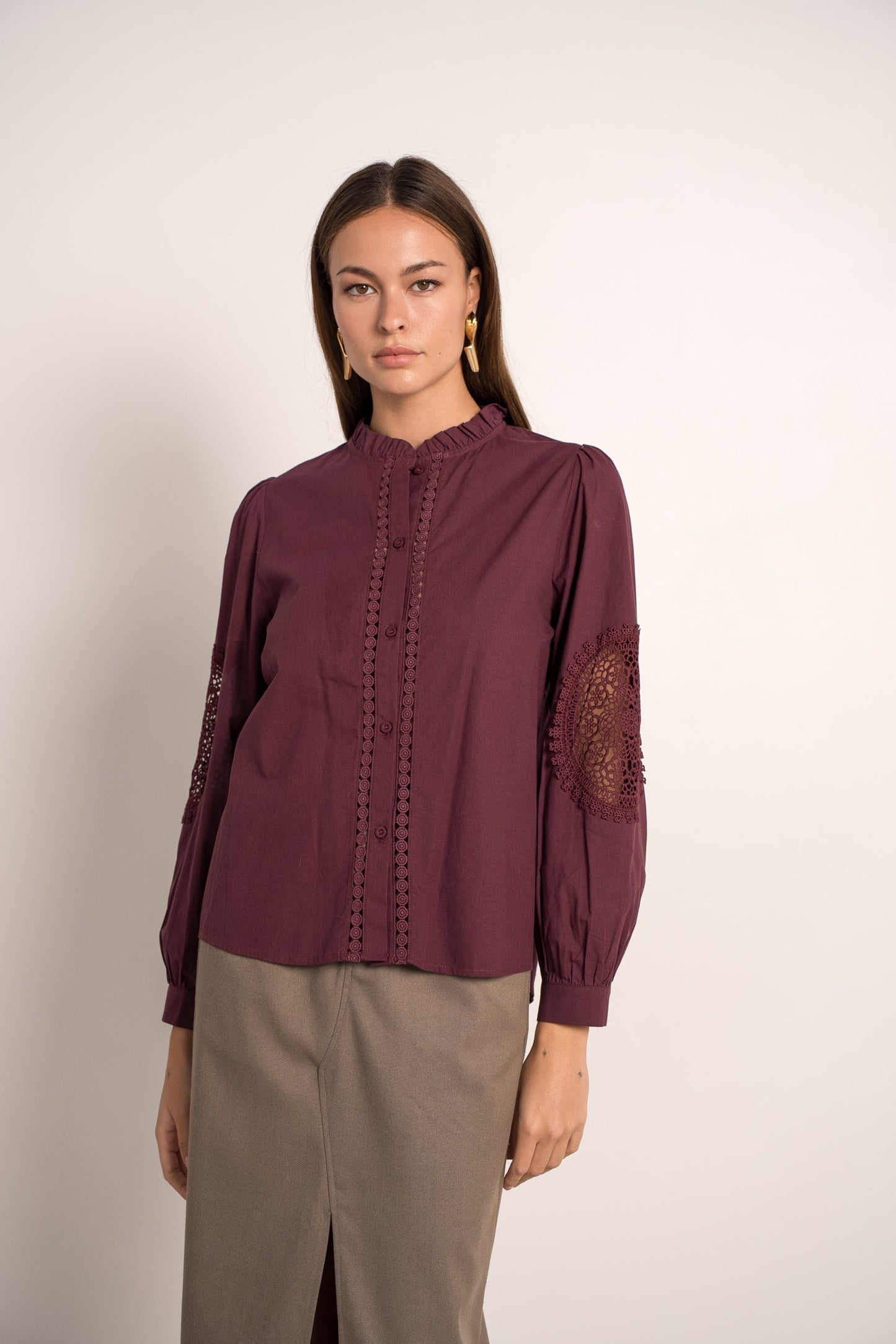 Tamara burgundy embroidery sleeve blouse