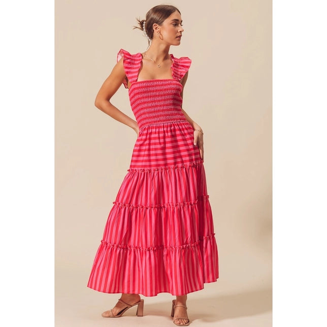 Amelia Multi Colour Stripe Tiered Maxi Dress