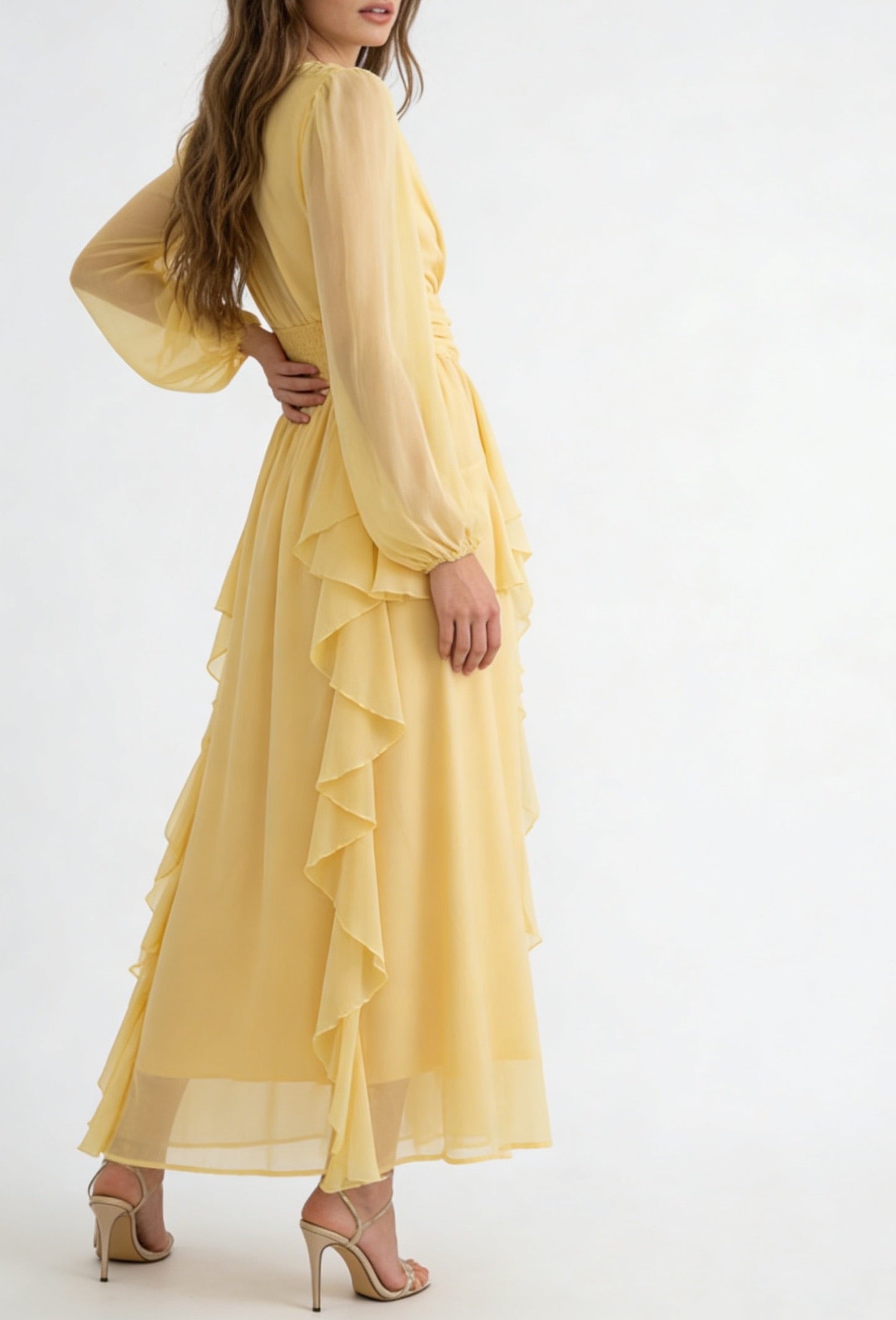 Bella lemon yellow floaty balloon sleeve dress