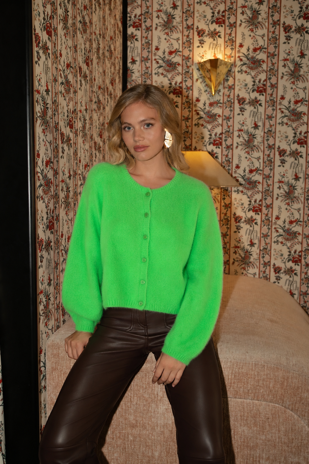 Riley 20% mohair neon green cardigan