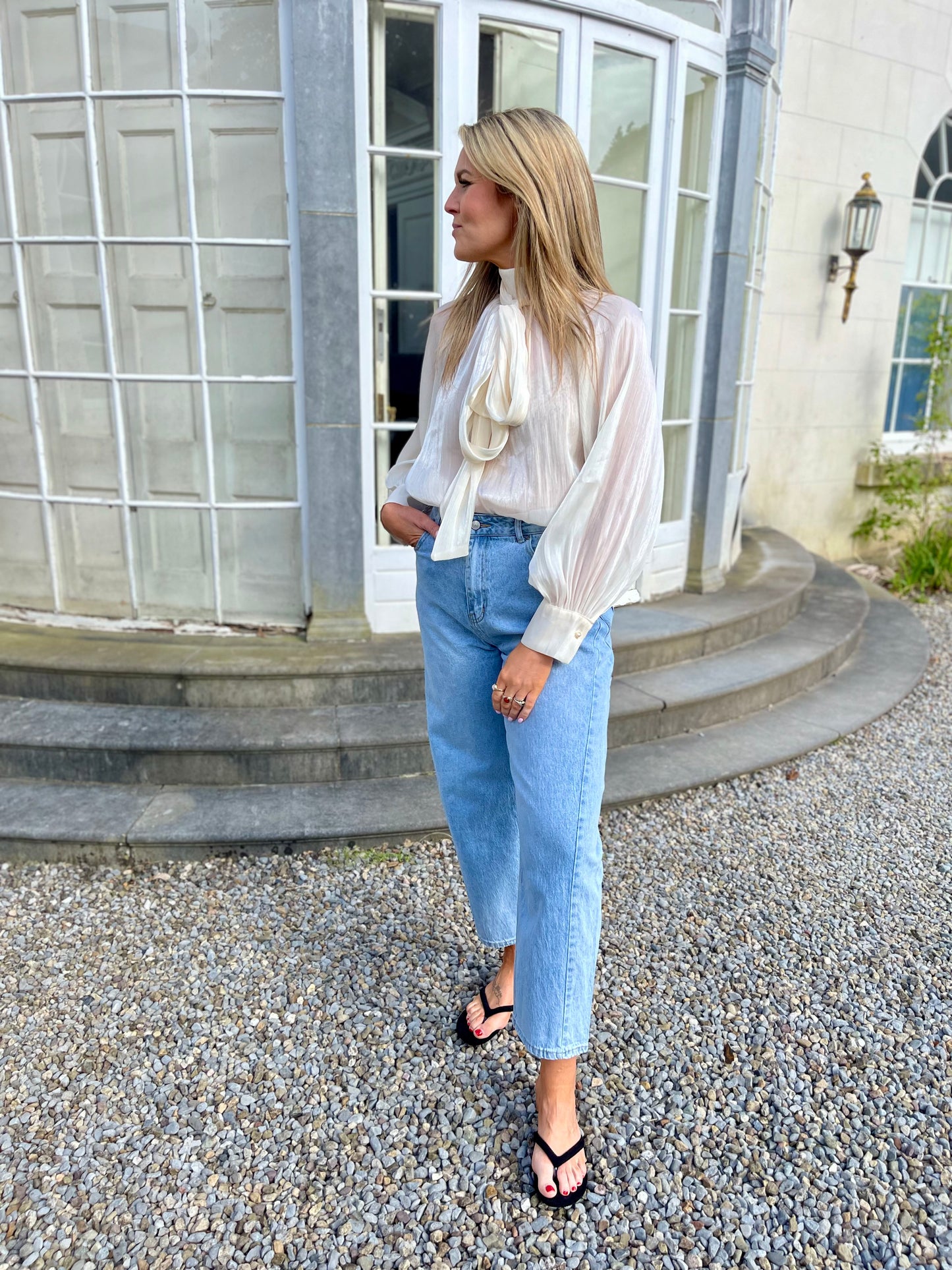 Anna pussy bow semi sheer blouse