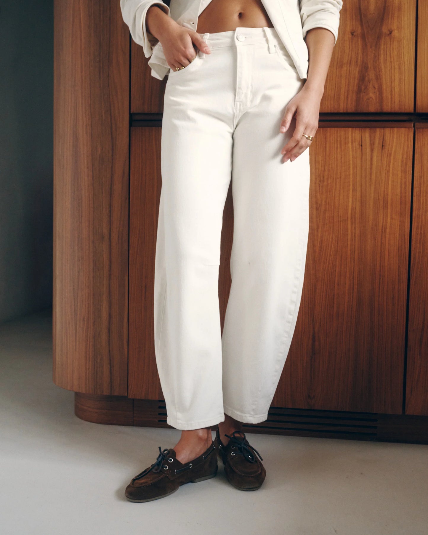 Livia ecru barrel crop jeans