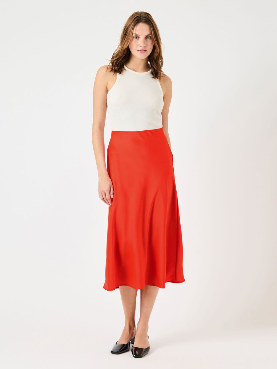 YASPELLA midi satin orange red slip skirt