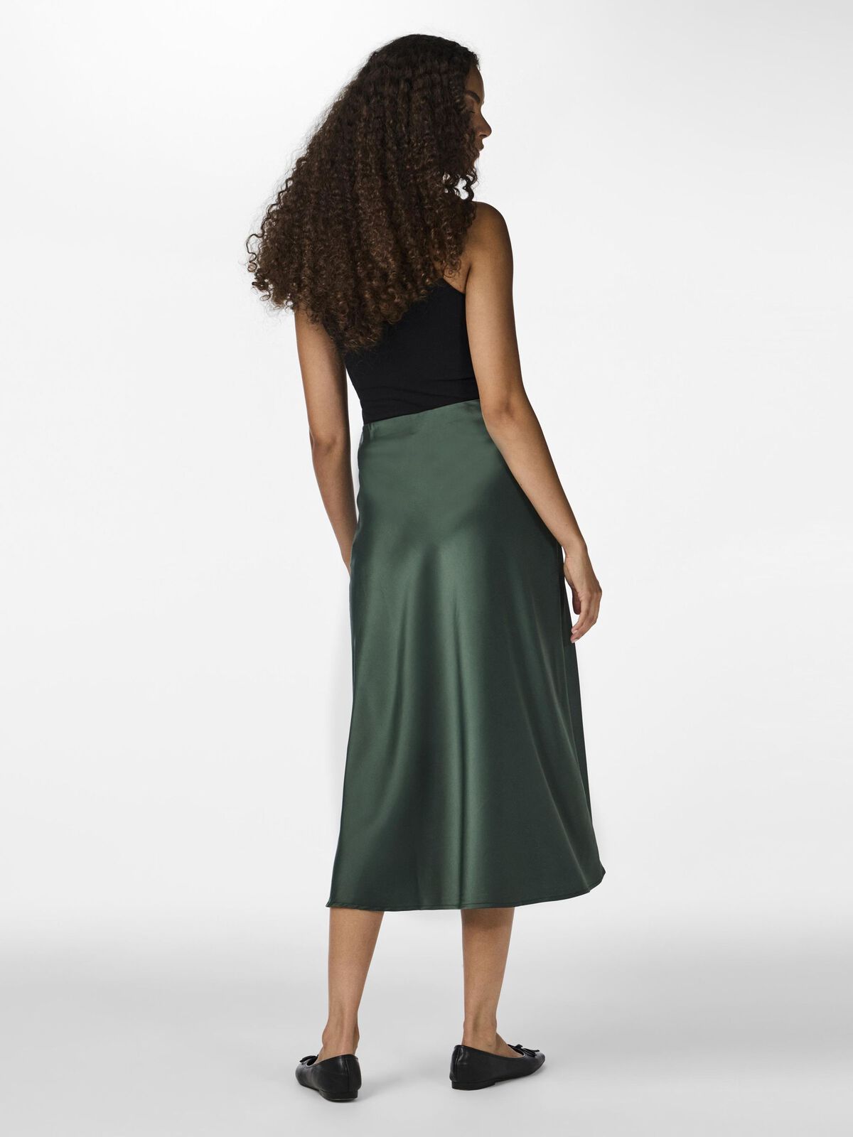 YASPELLA midi satin green slip skirt