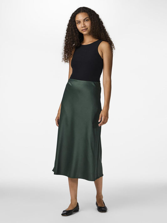 YASPELLA midi satin green slip skirt