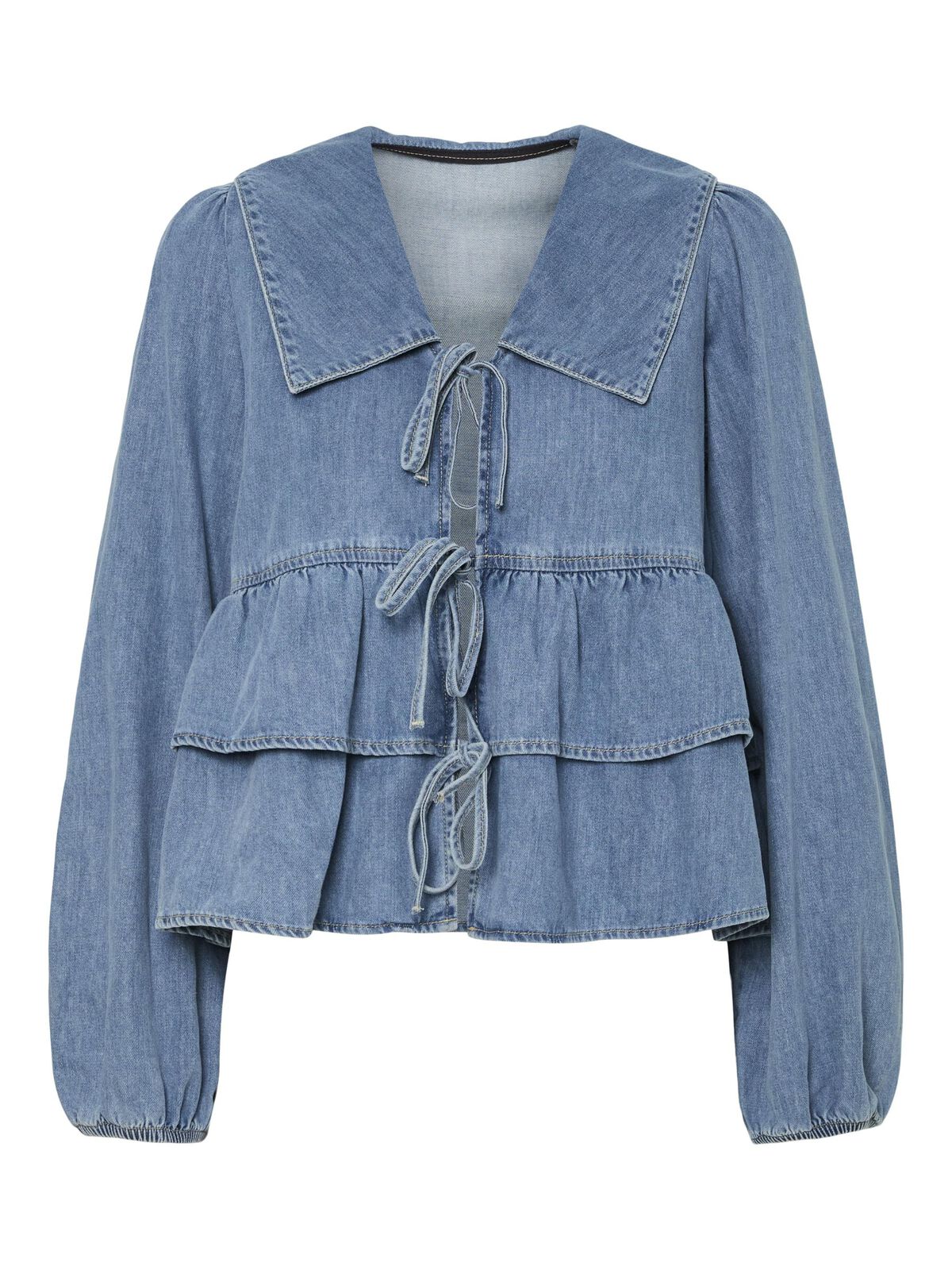 YASCELINDE denim frill tie front top