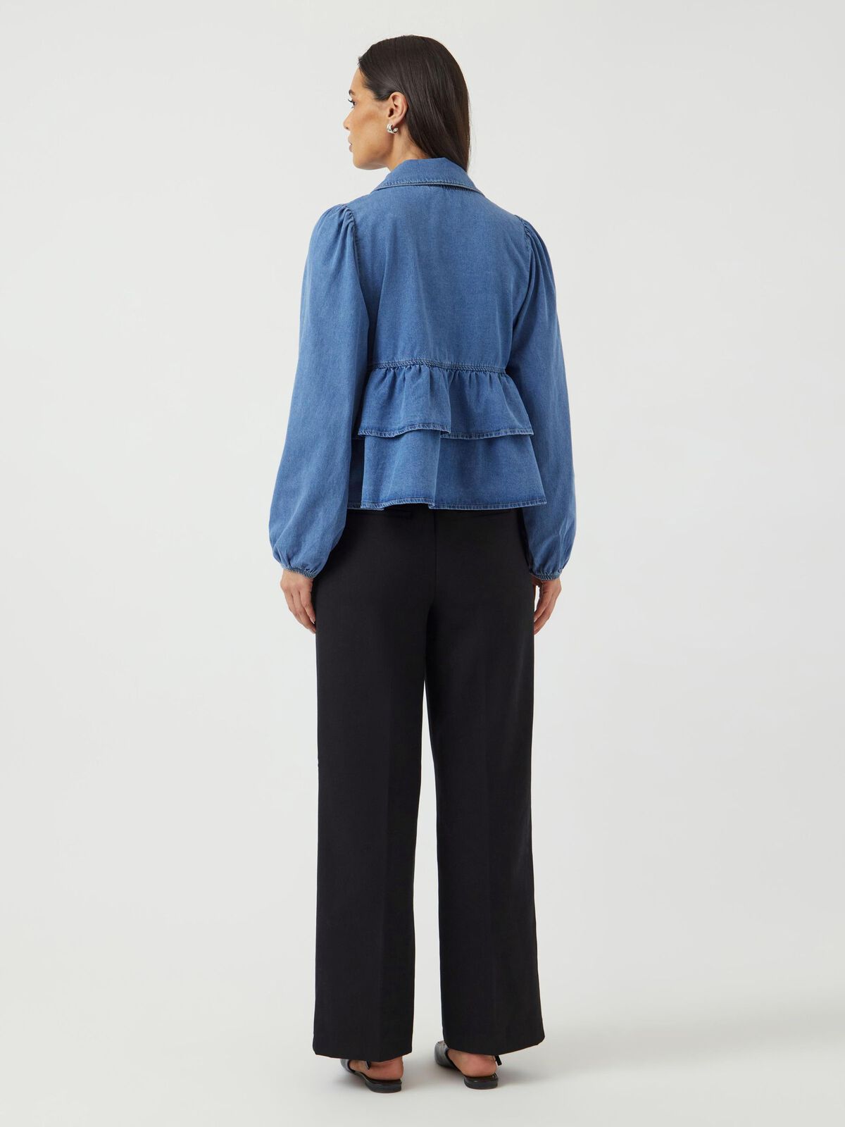 YASCELINDE denim frill tie front top