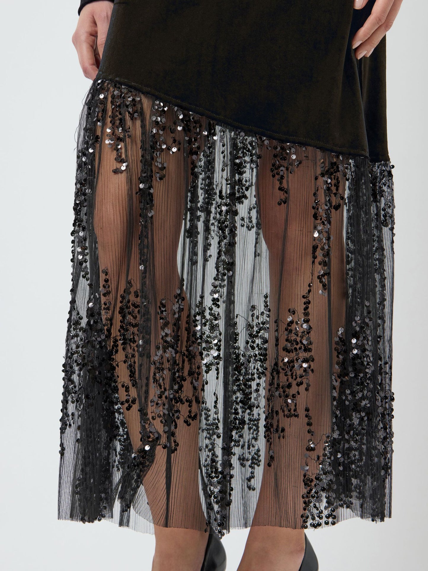 YASTERA MIDI velvet sequin dress