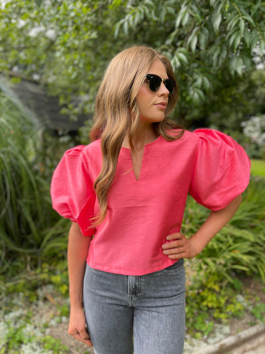 Elenora coral puff sleeve top