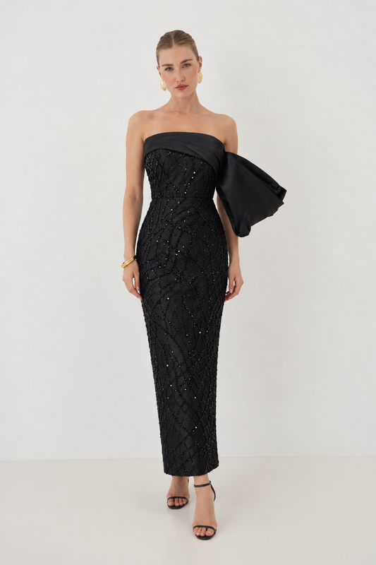 Annabelle black embellished strapless dress