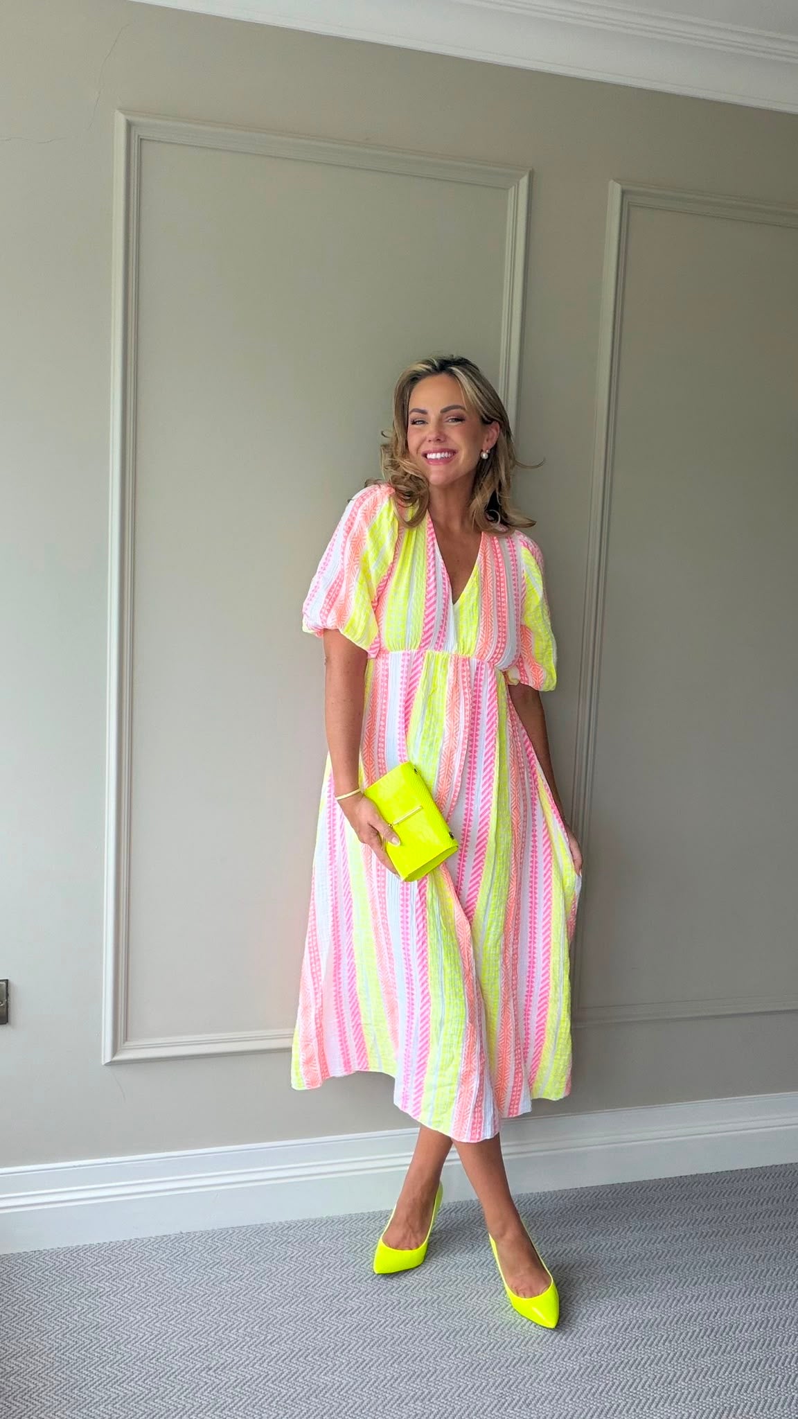 Harper neon yellow stripe midi dress