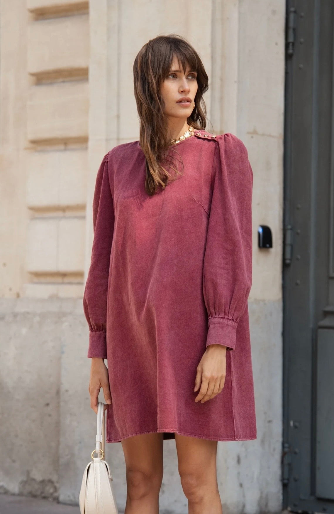 Celestine burgundy denim dress