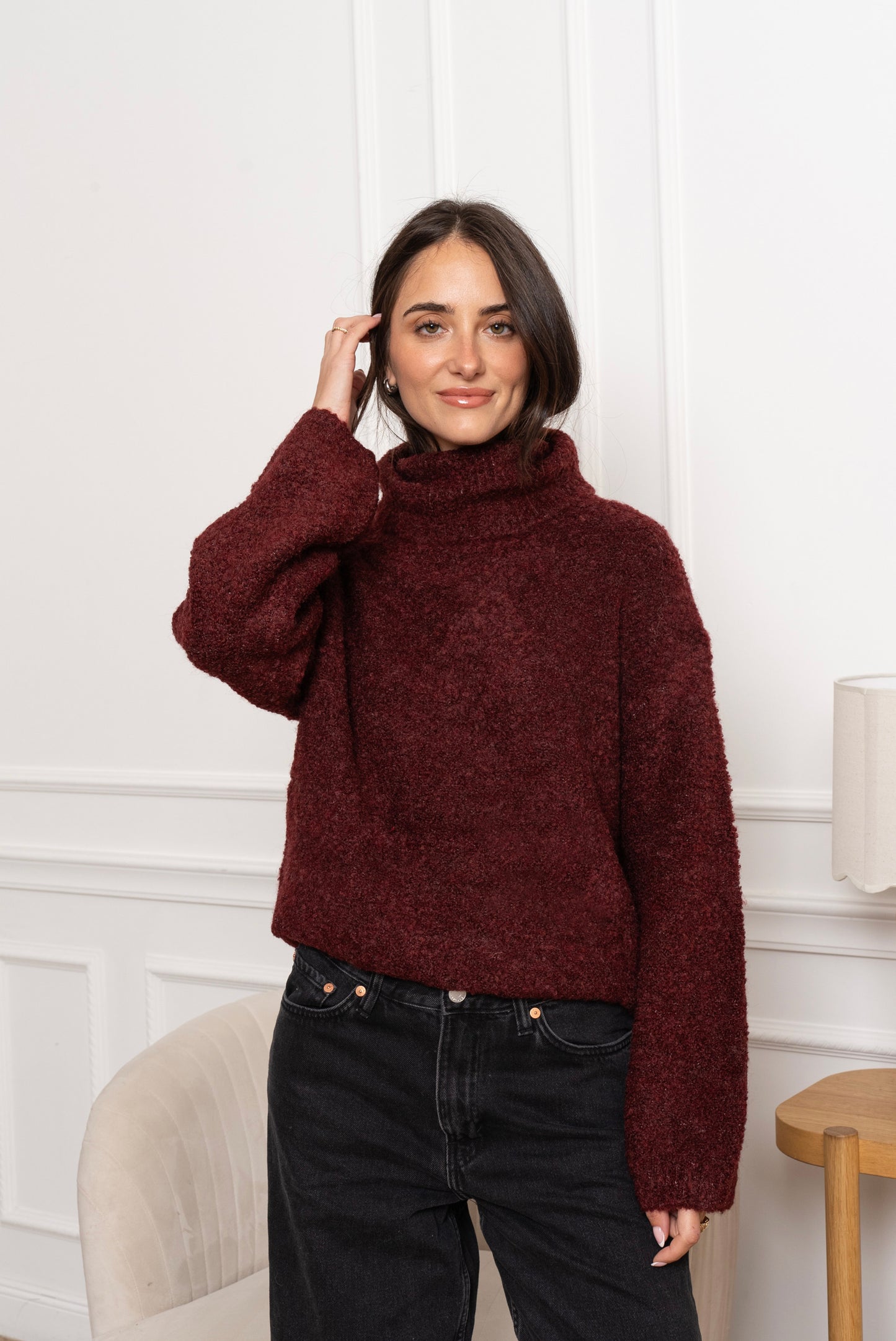 Edith Burgundy polo fluffy jumper