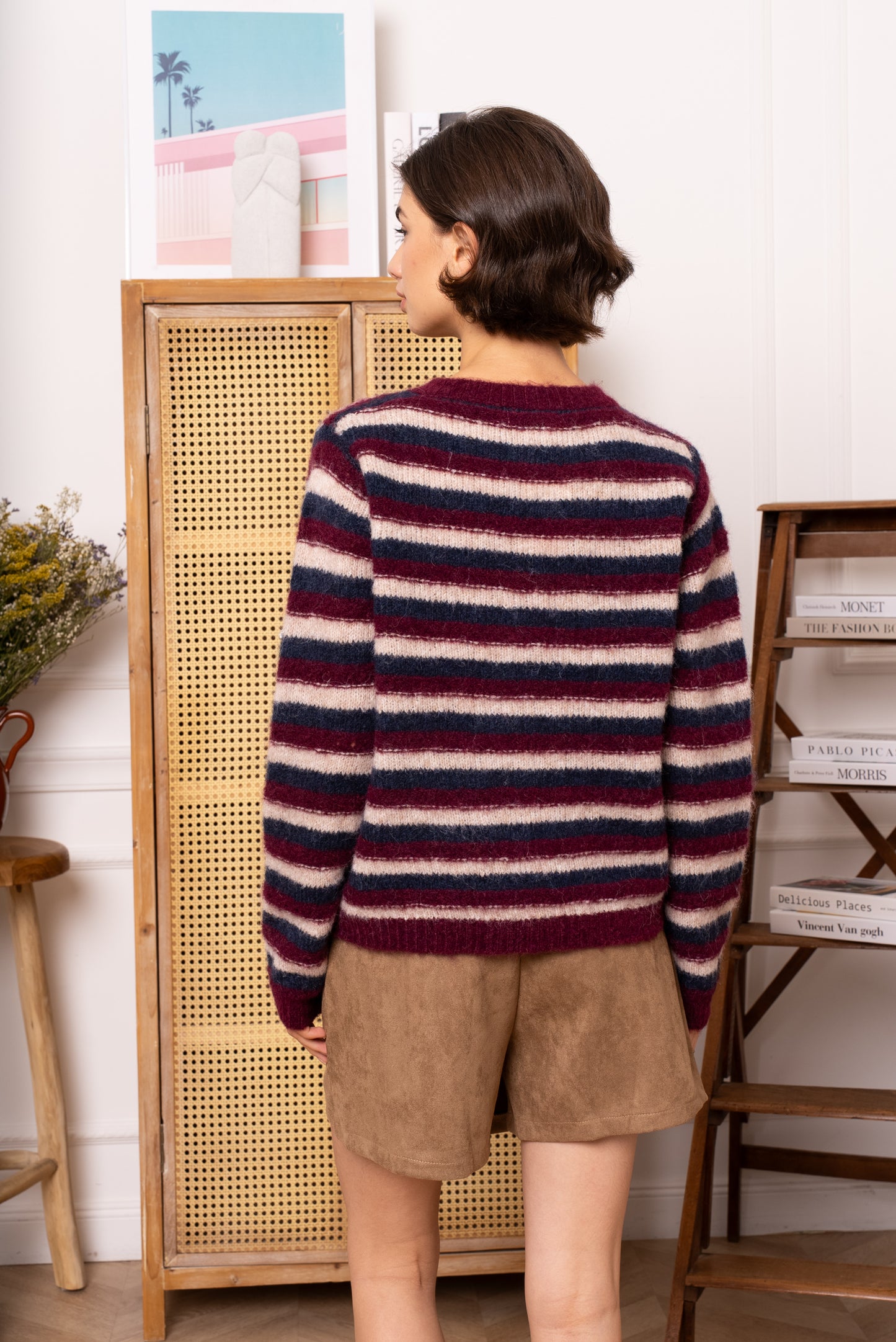 Eve gold heart button striped cardigan