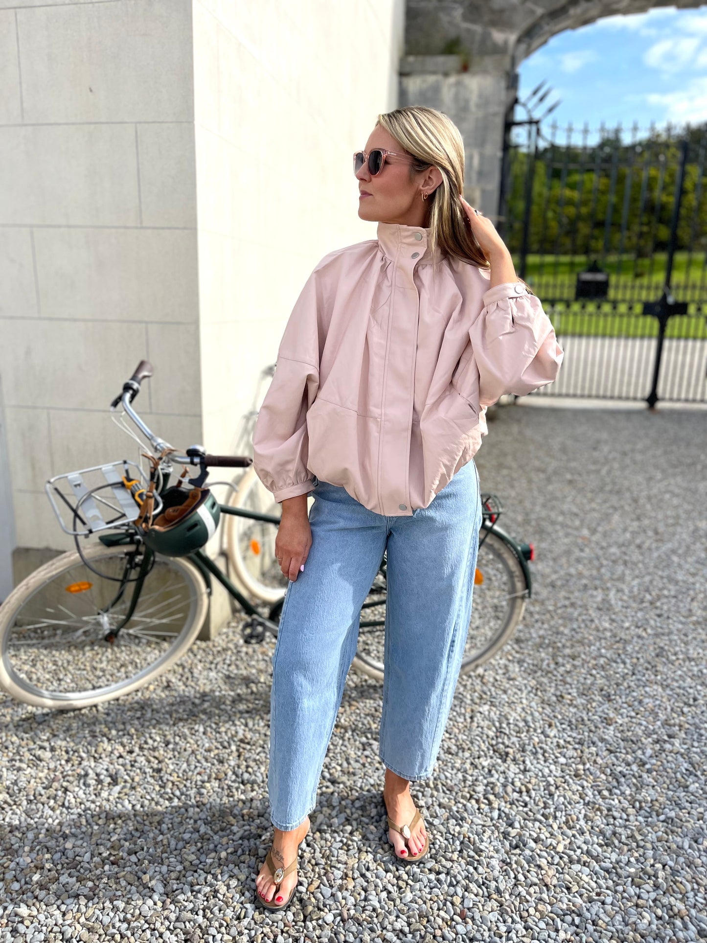 Carly pink leather funnel neck leather jacket