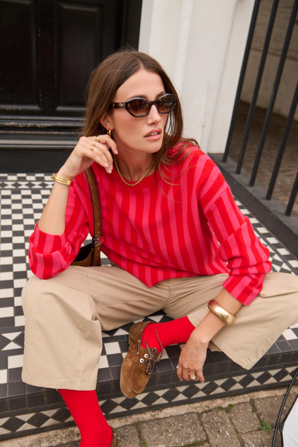 Cara pink and red stripe jumper