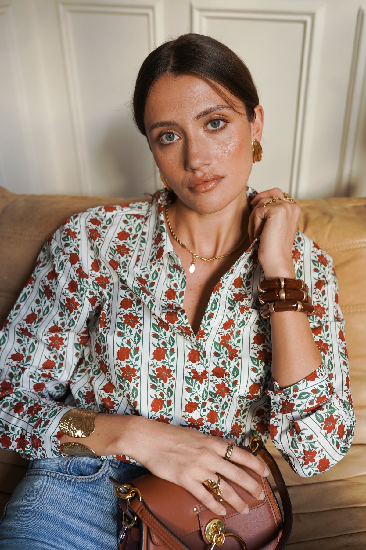 Natasha red floral shirt