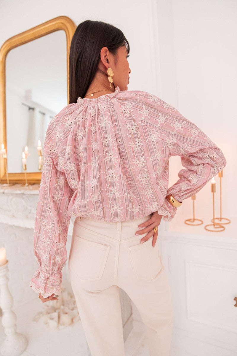 Anya pink floral embroidered blouse