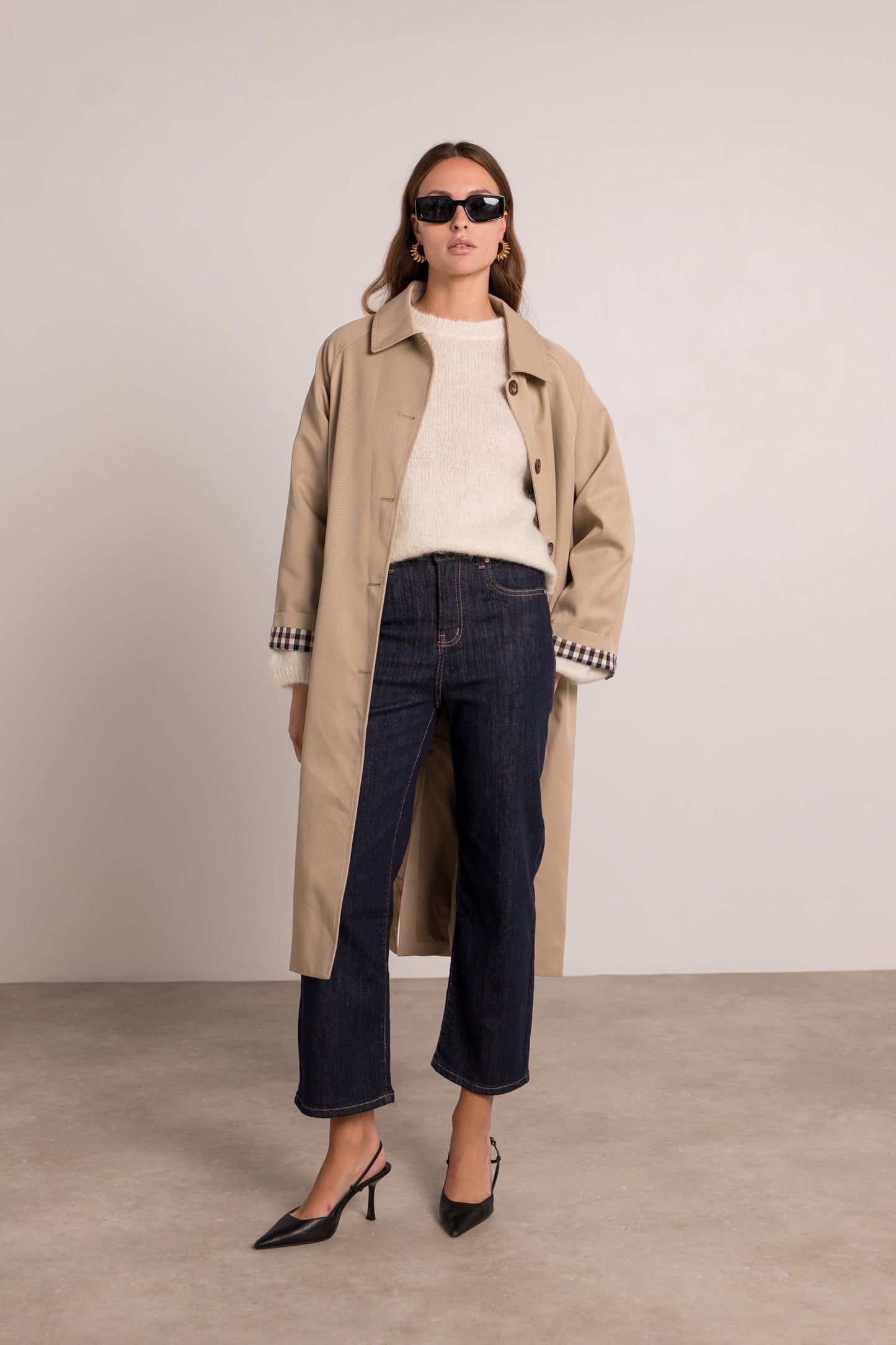 Amelia check cuff beige trench coat