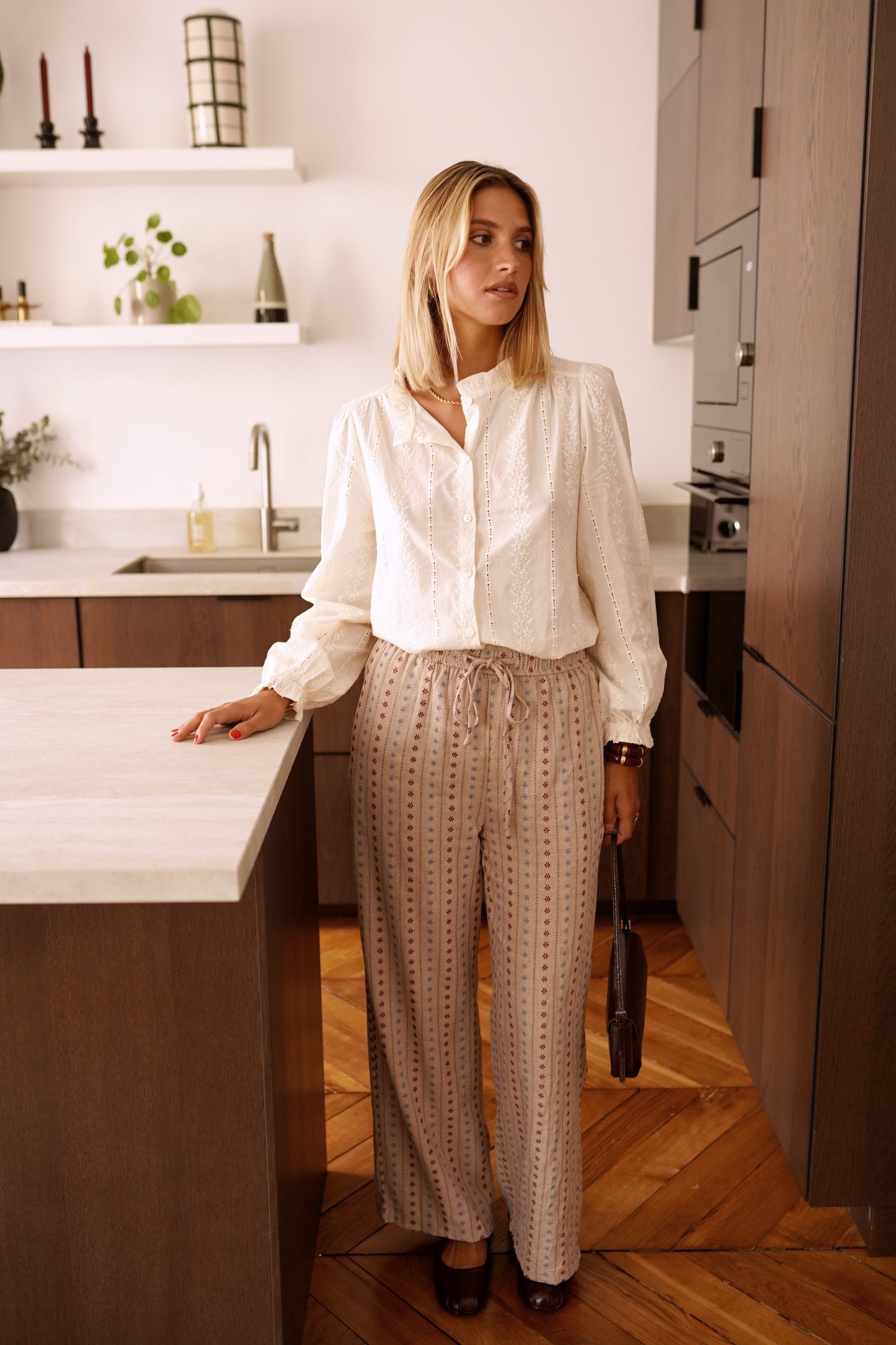 Claudia beige embroidered blouse