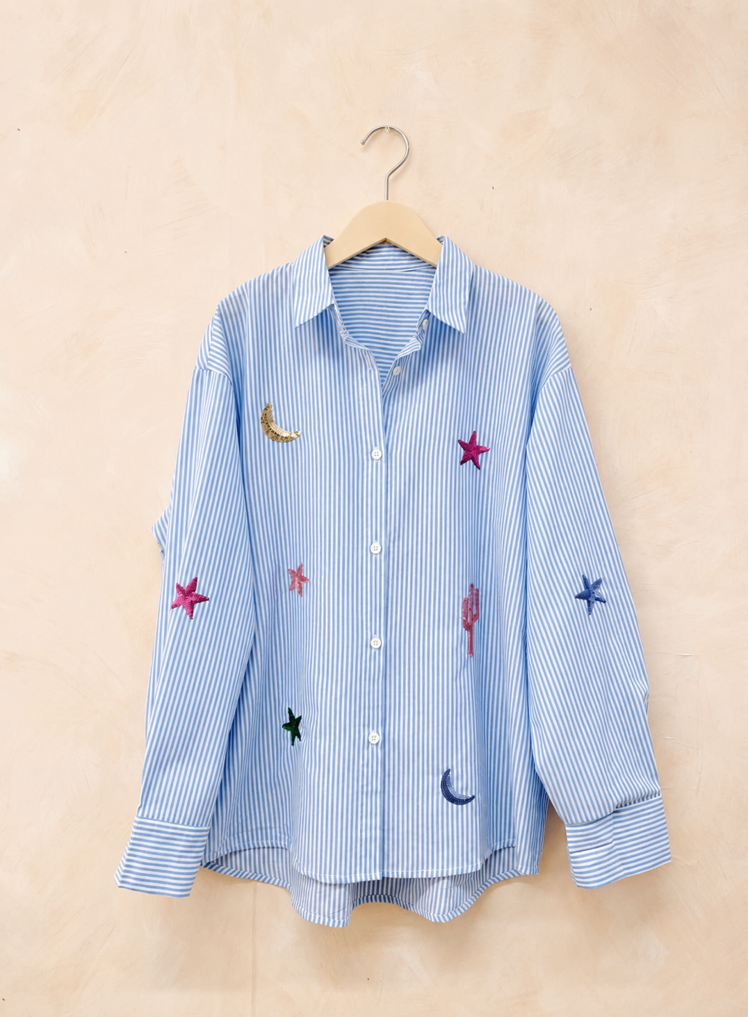 Katy blue stripe sequin motif shirt