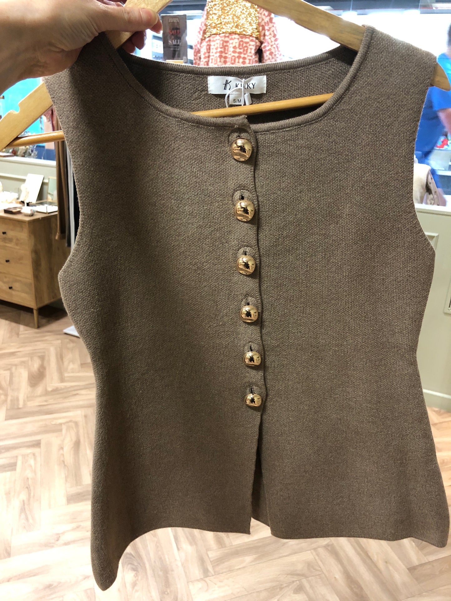 Waistcoat gold buttons taupe