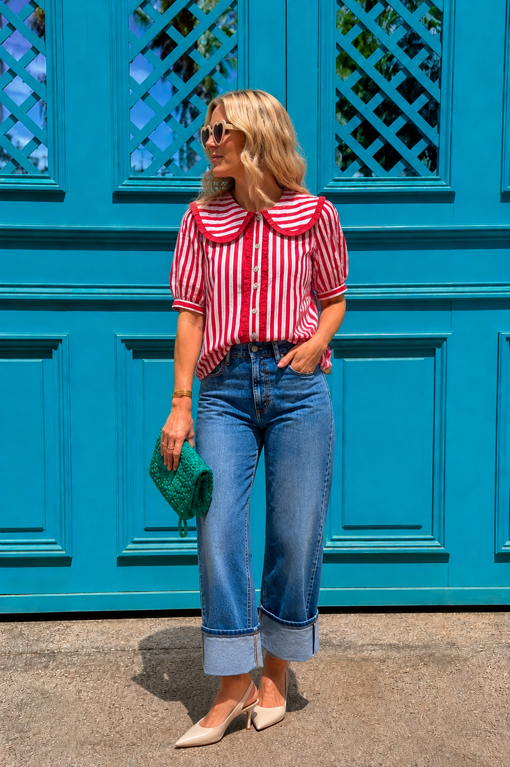 Pam red and pink stripe shirt