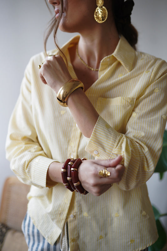 Hannah yellow striped heart print shirt