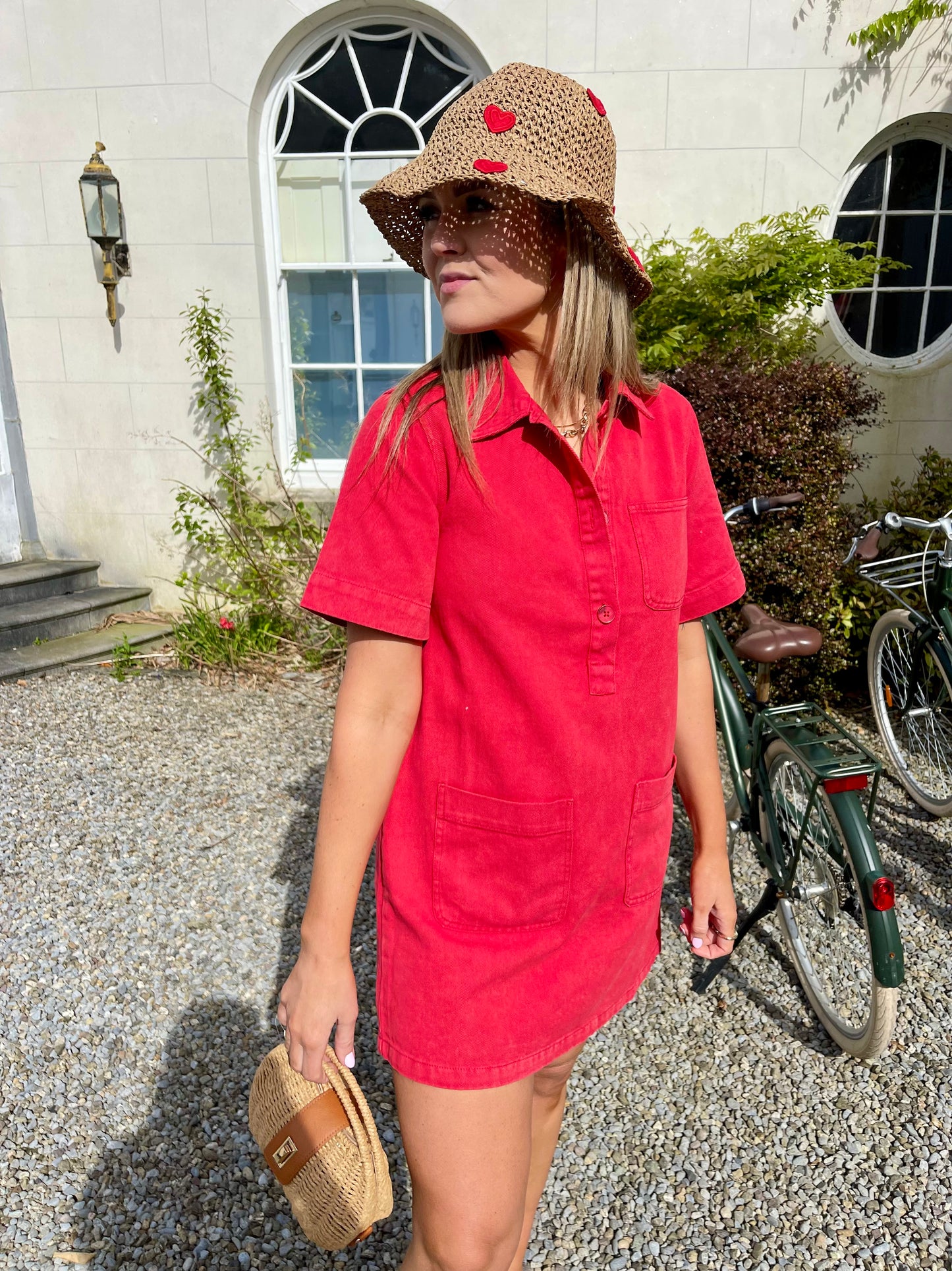 India red denim shift dress