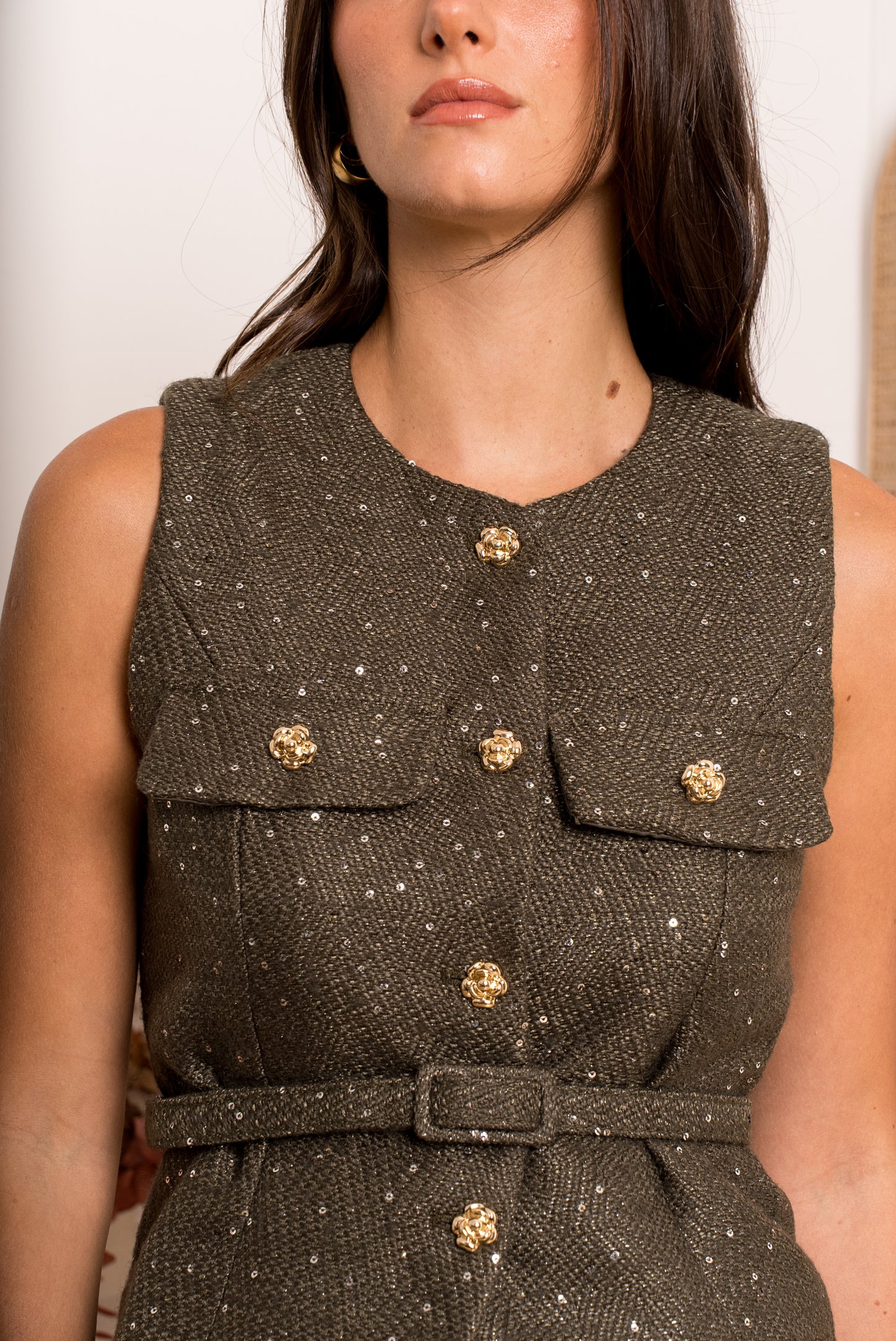 Ada khaki tweed sleeveless top