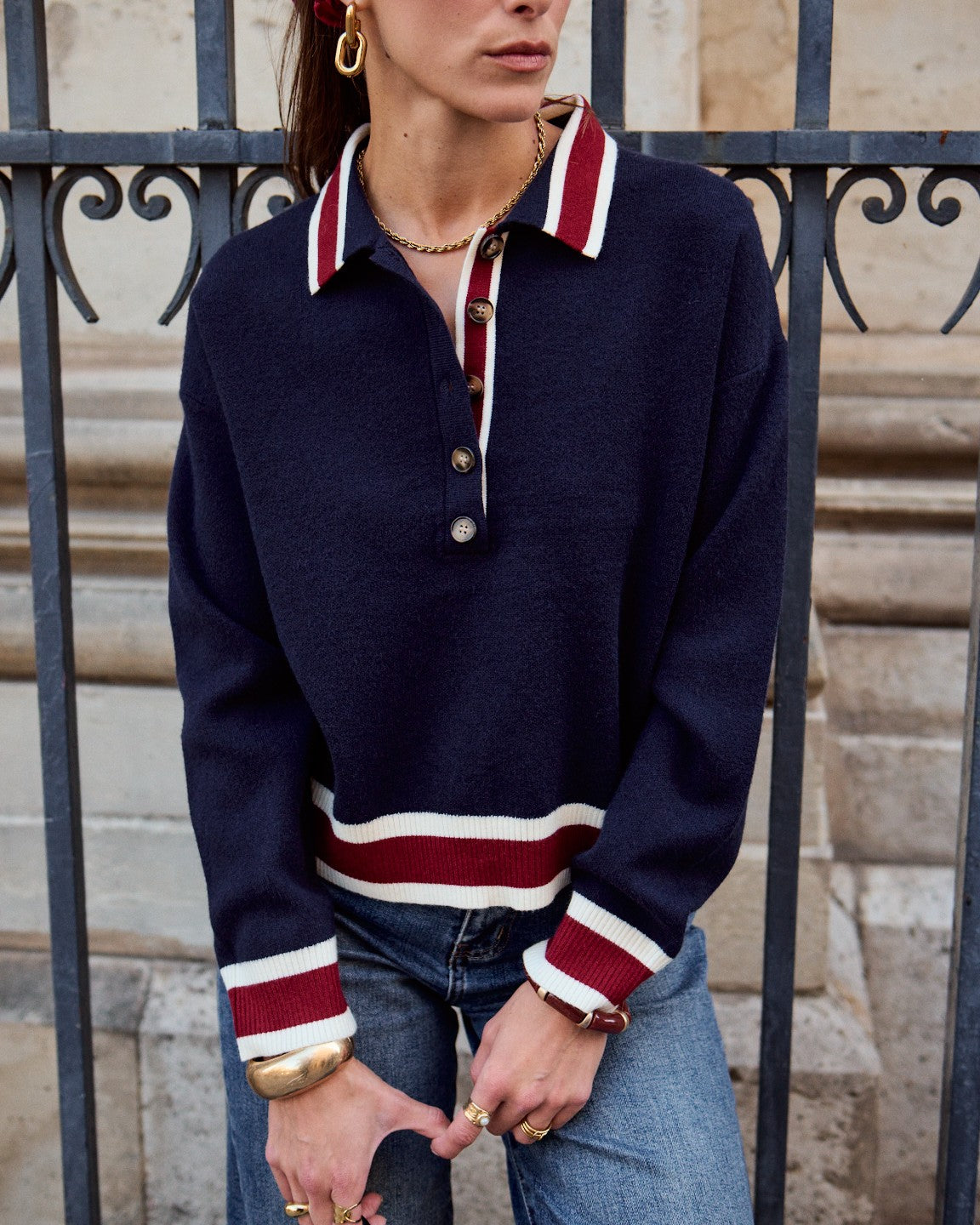 Isla rugby navy and red stripe jumper