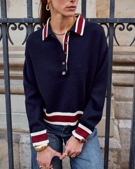 Isla rugby navy and red stripe jumper