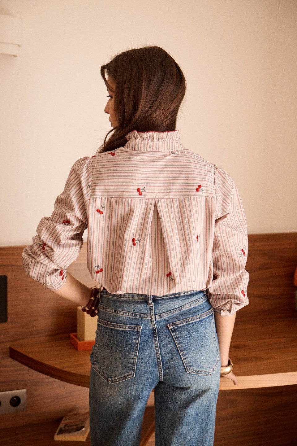 Collette cherry print stripe blouse