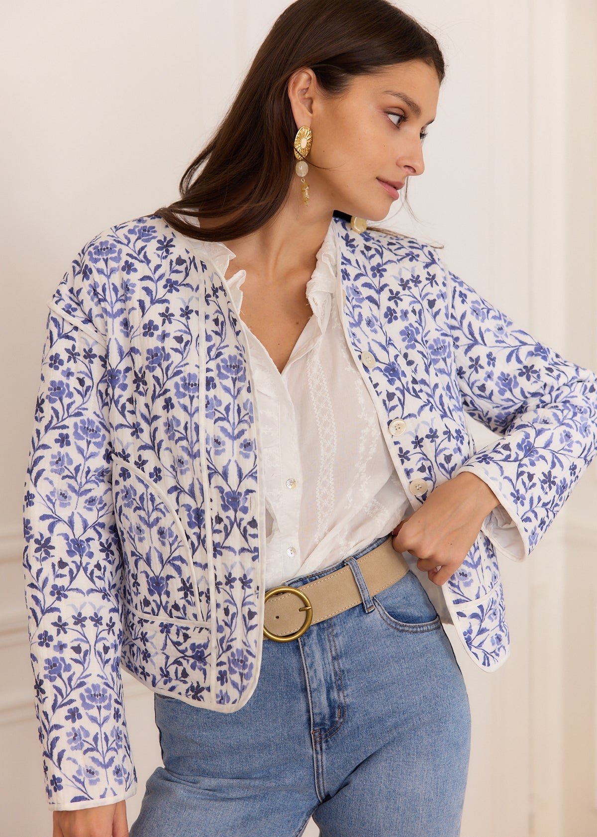 Ophelia blue floral quilted jacket