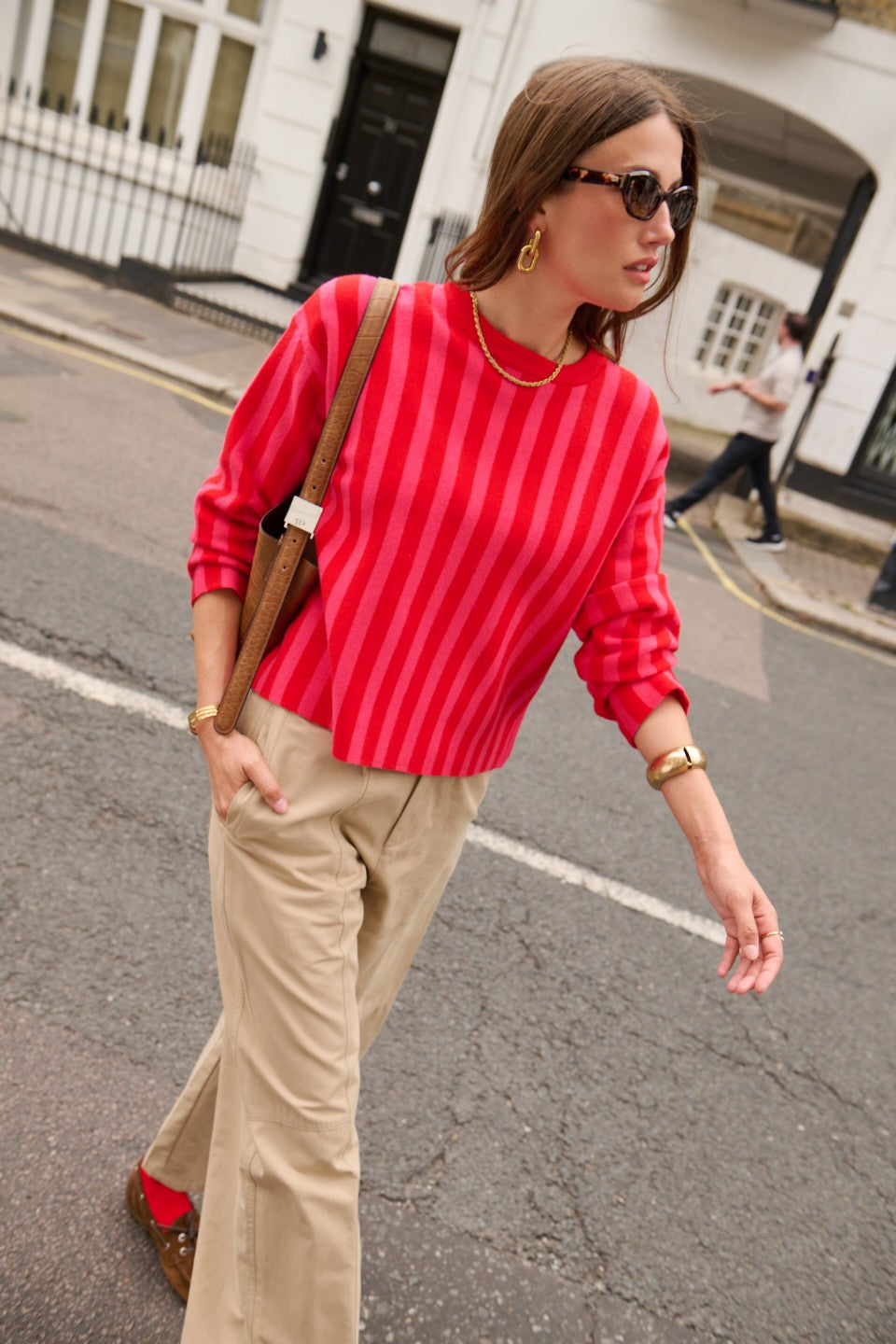 Cara pink and red stripe jumper