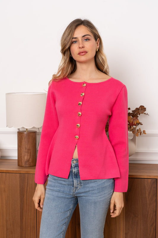 Margot long sleeve fuschia pink cardigan