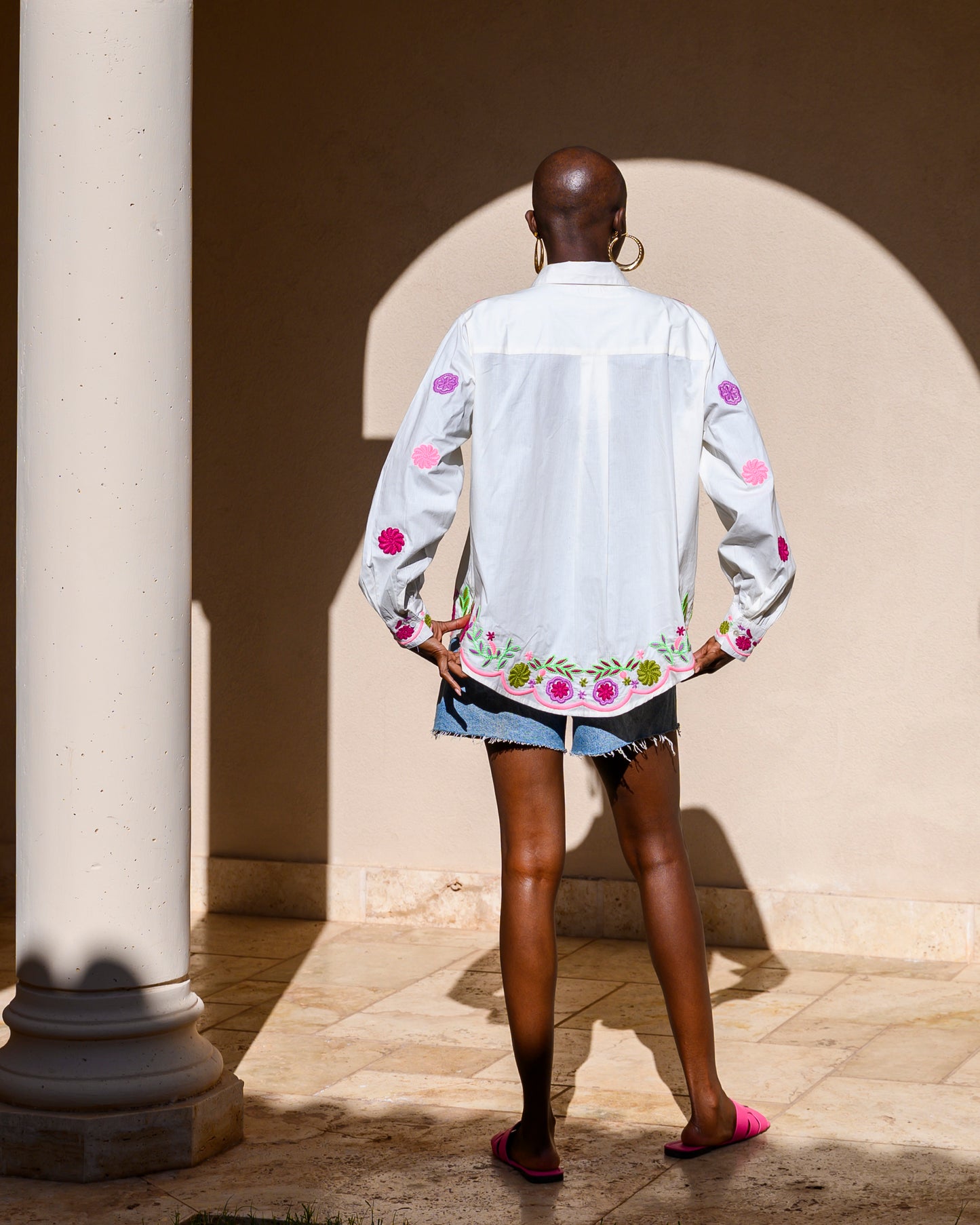 Kylie neon embroidered white shirt