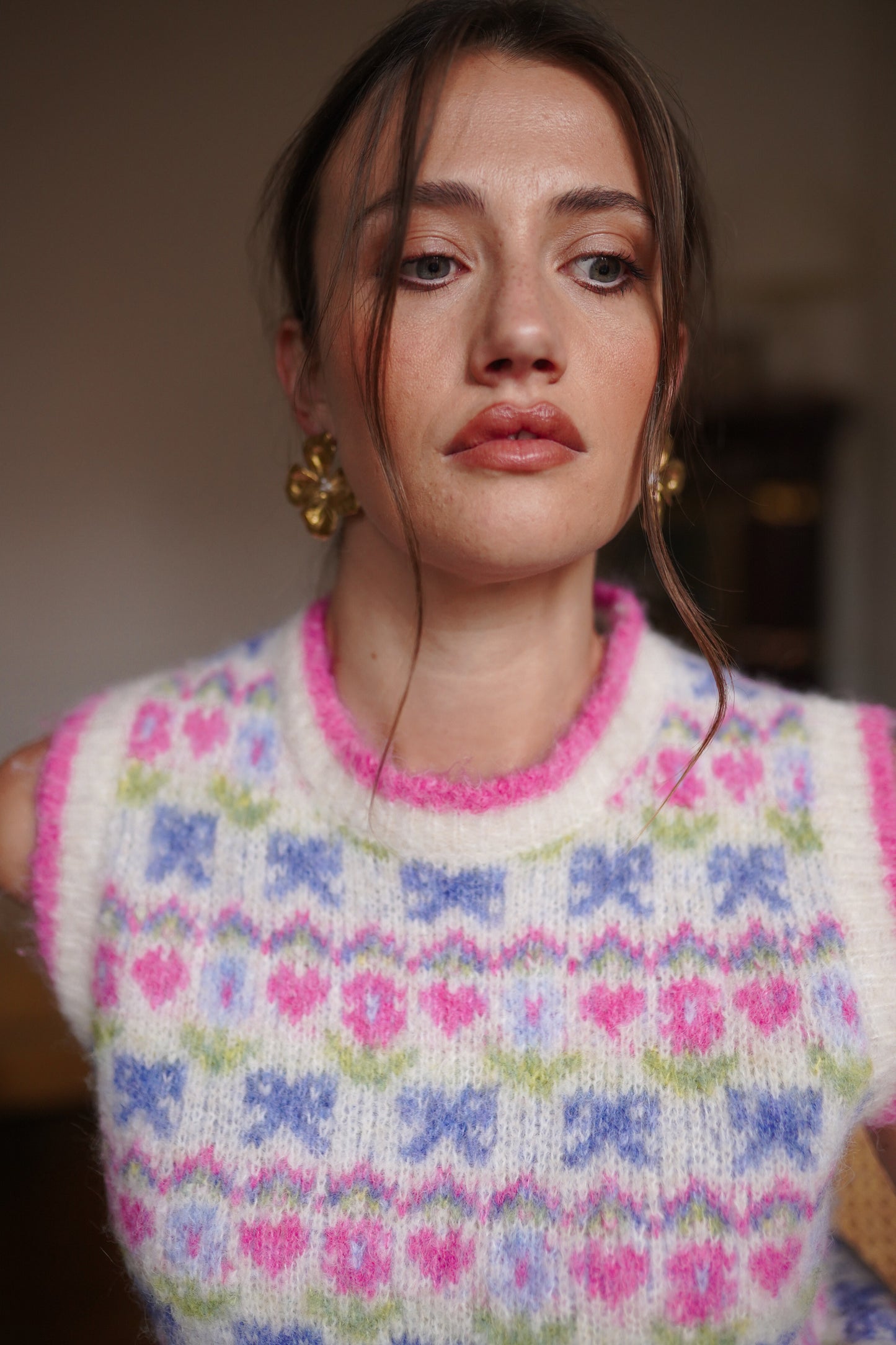 Taylor floral pink knit sleeveless gilet