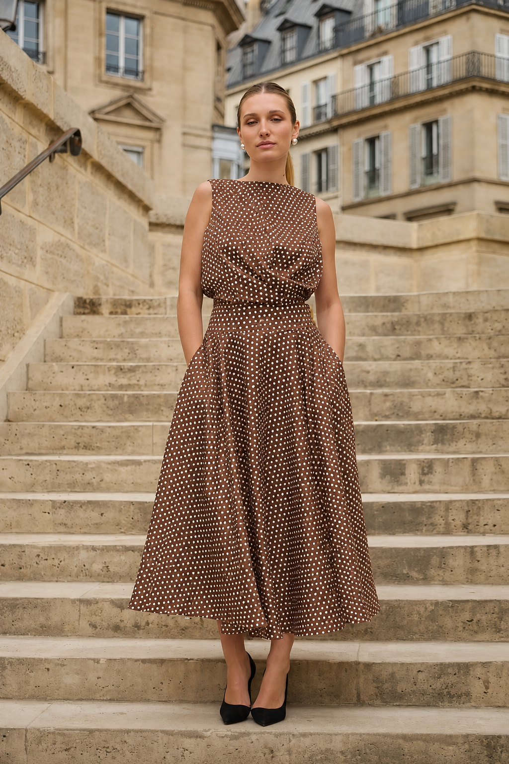 Clara chocolate brown polka dot top