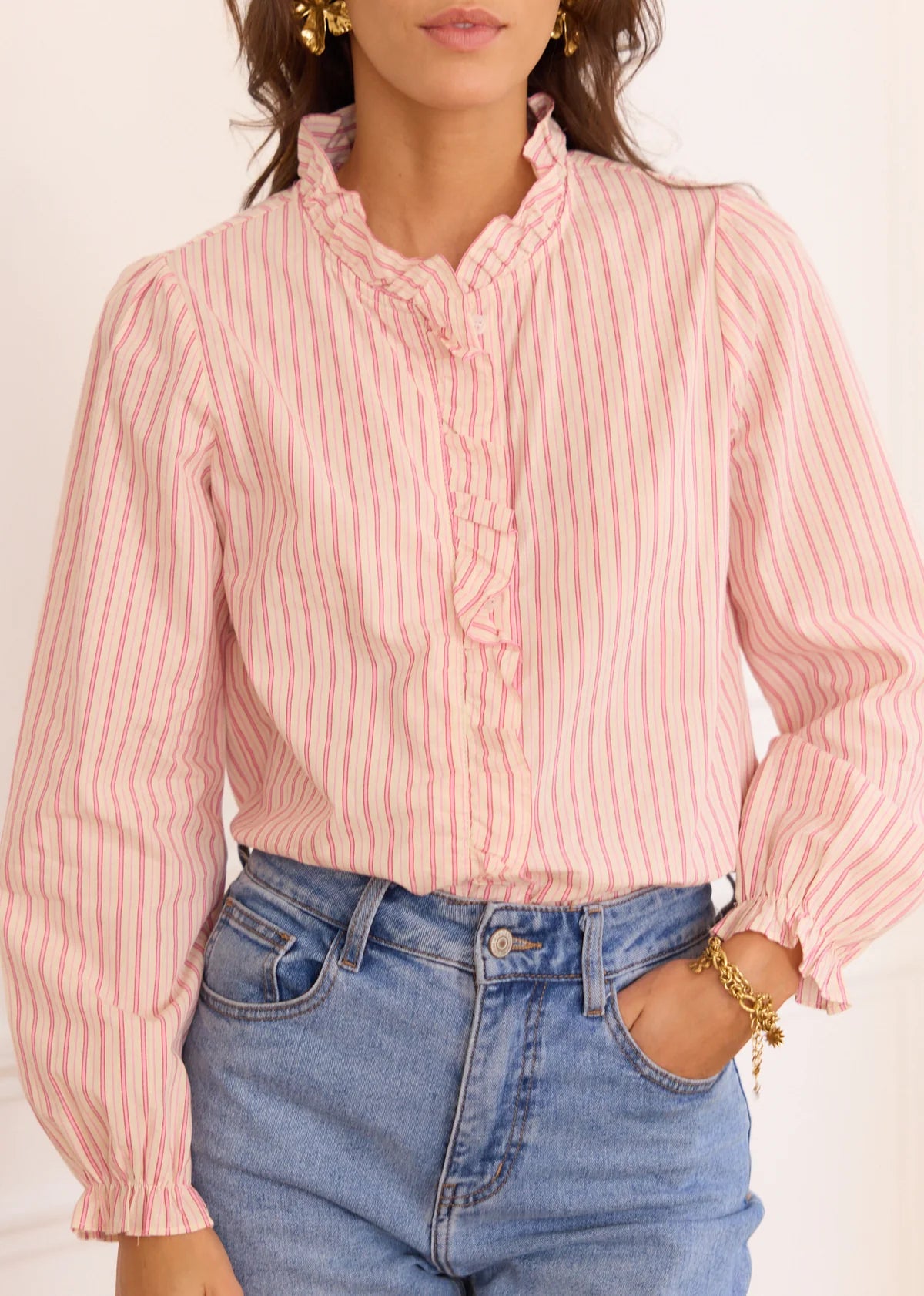 Simone pink striped cotton blouse