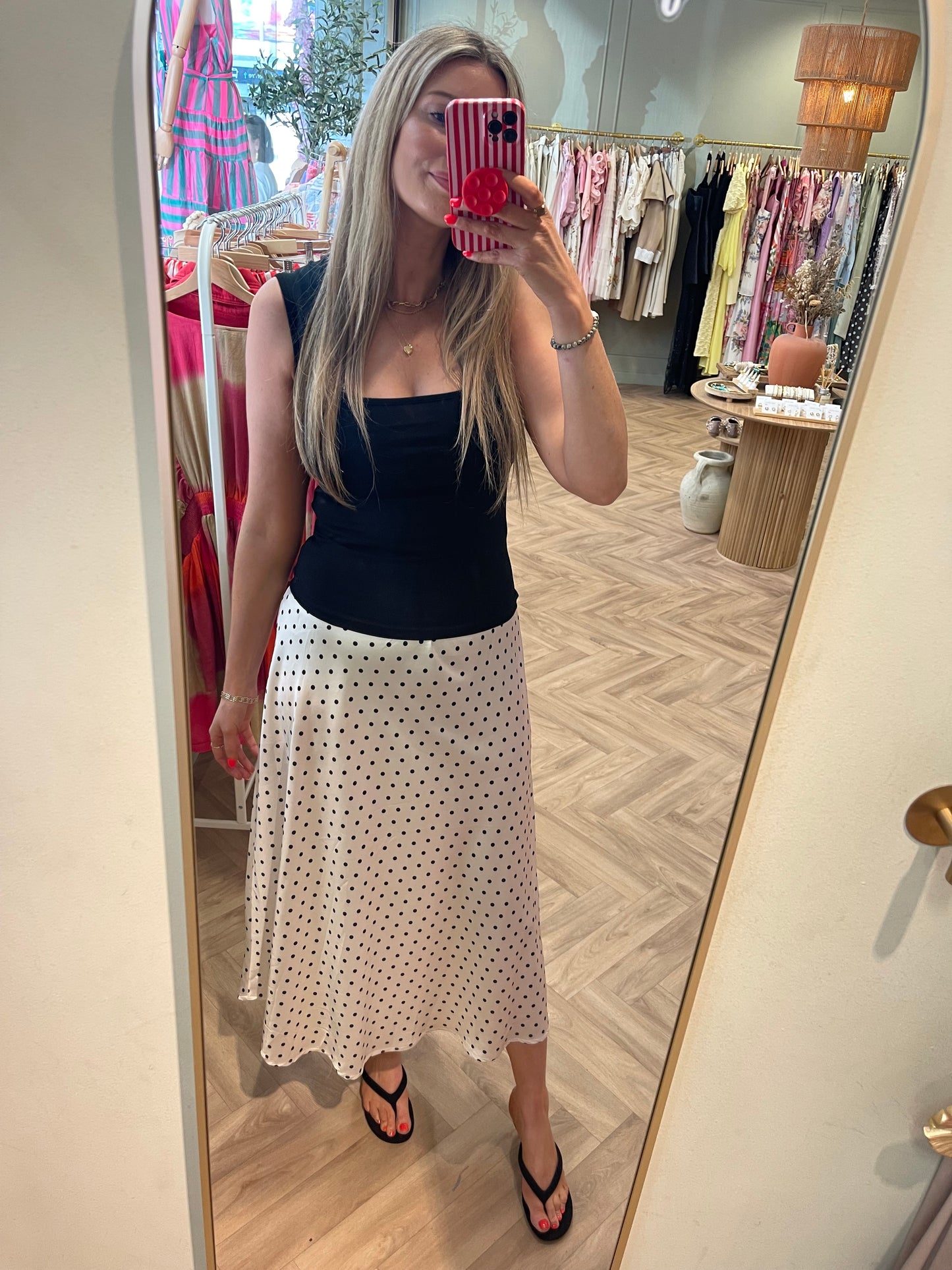 Kylie satin polka dot long skirt