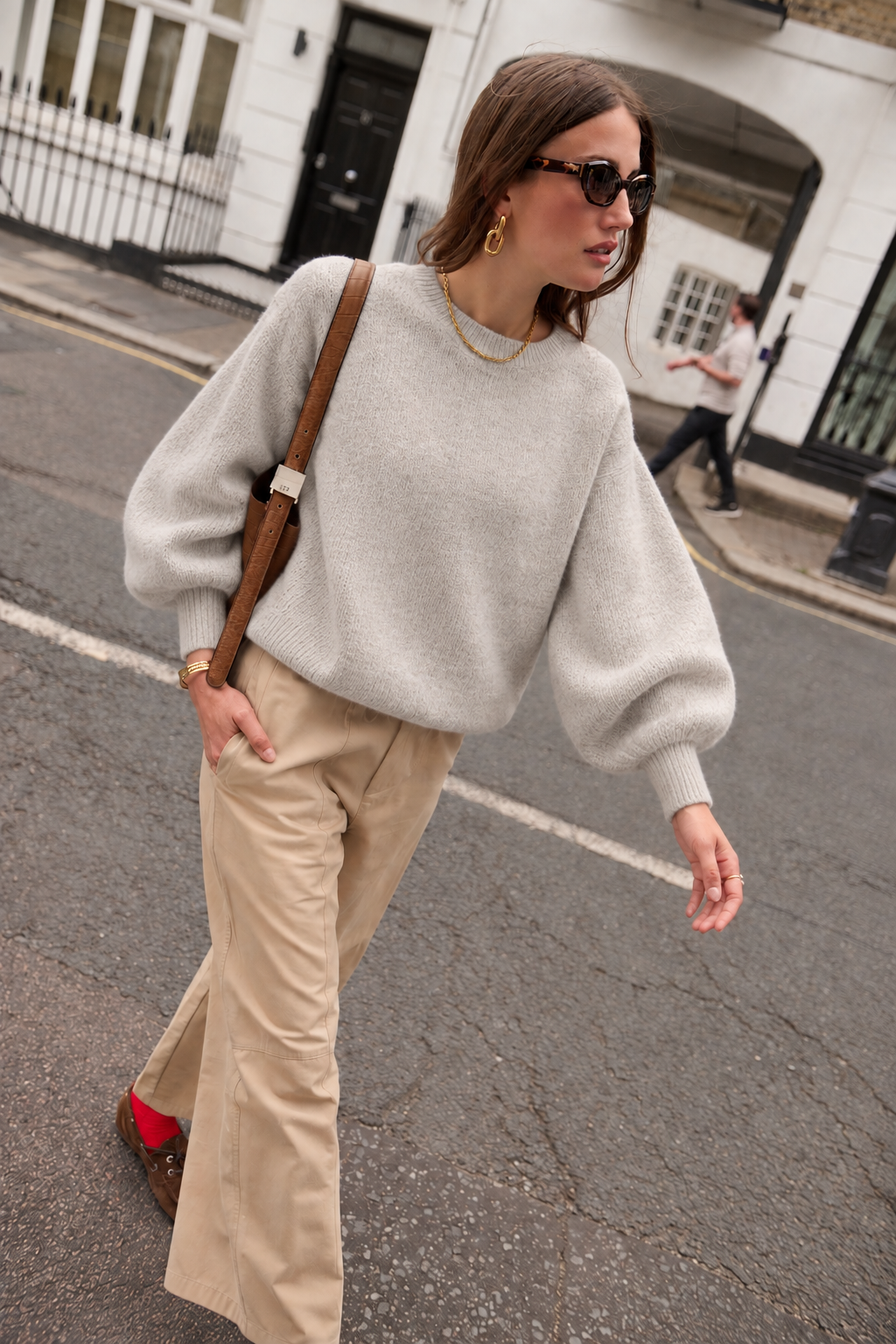 Ava beige 20% mohair balloon sleeve jumper