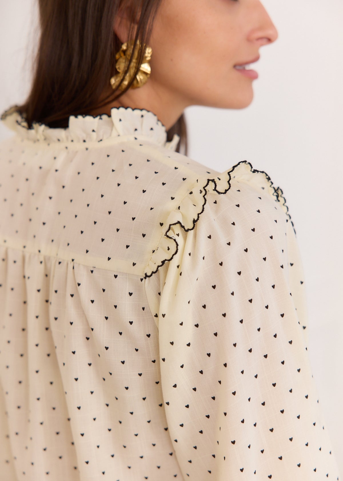 Sienna polka dot ruffle trim blouse