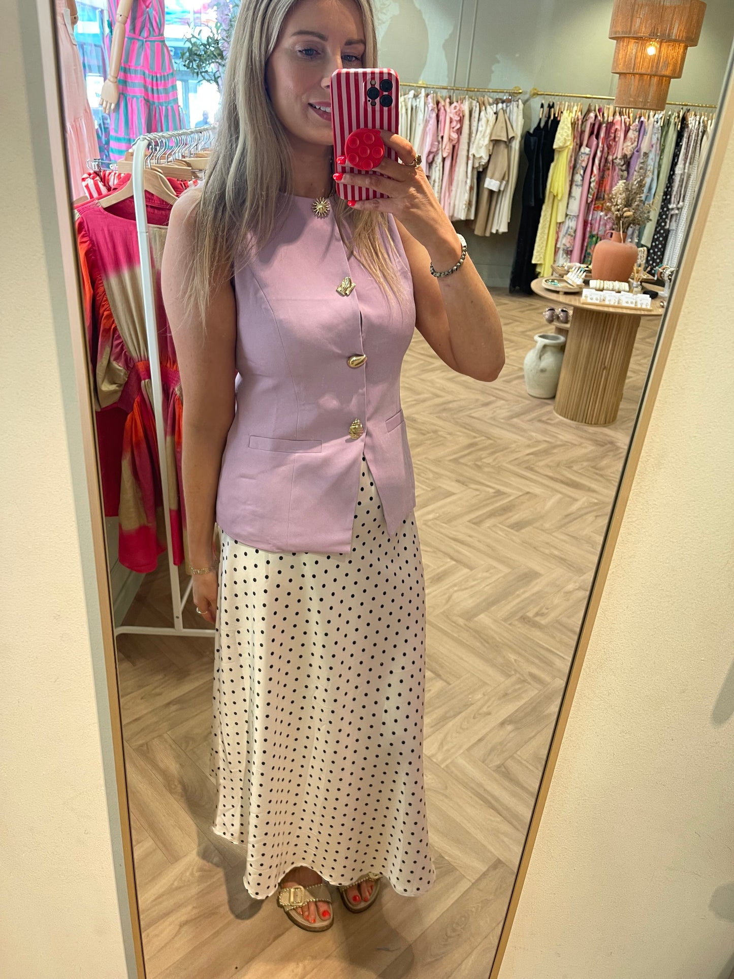 Kylie satin polka dot long skirt