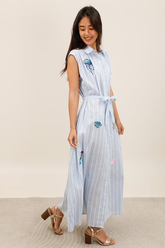 Tamsin blue stripe under the sea sequin dress
