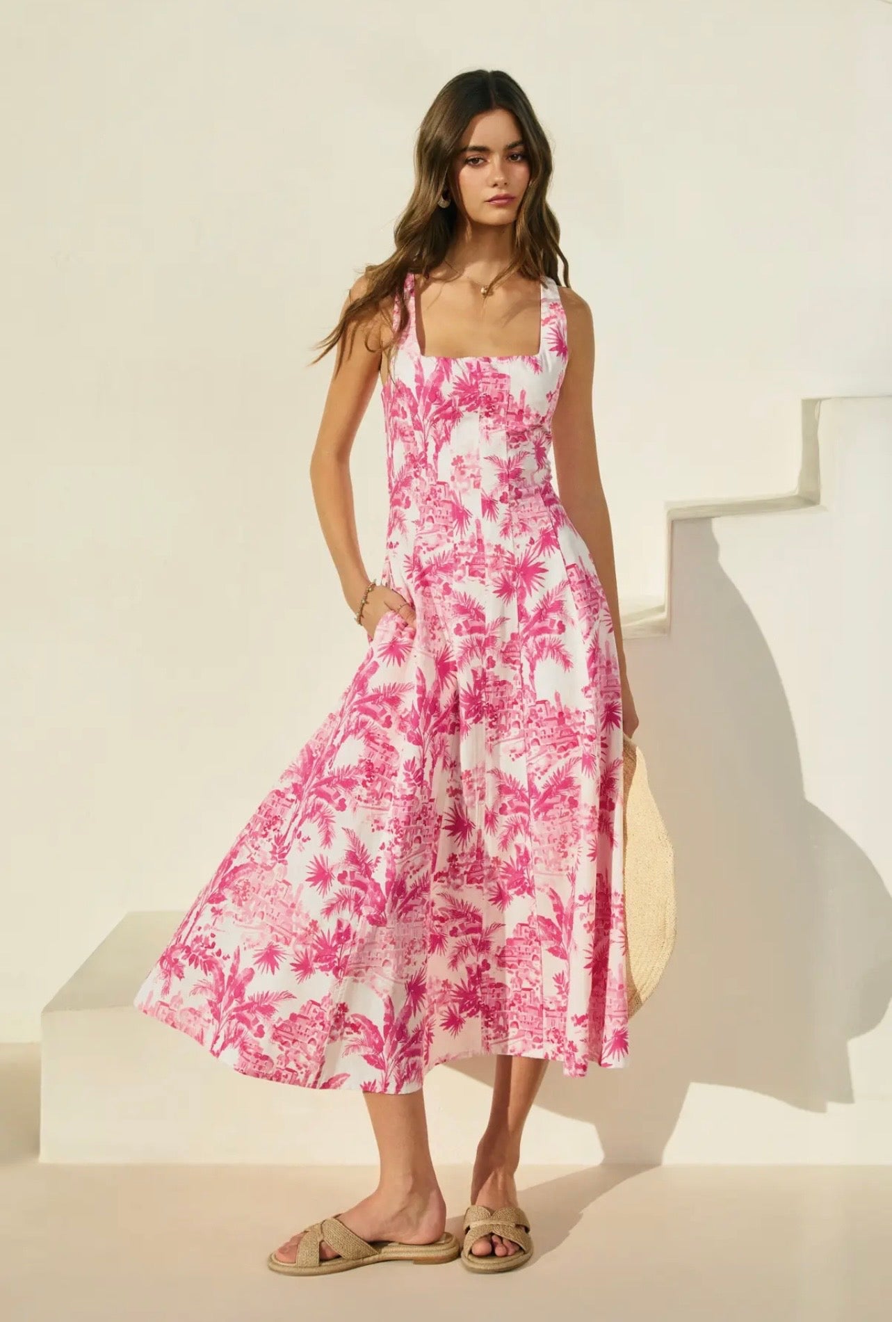 Laguna palm square neck panelled dress