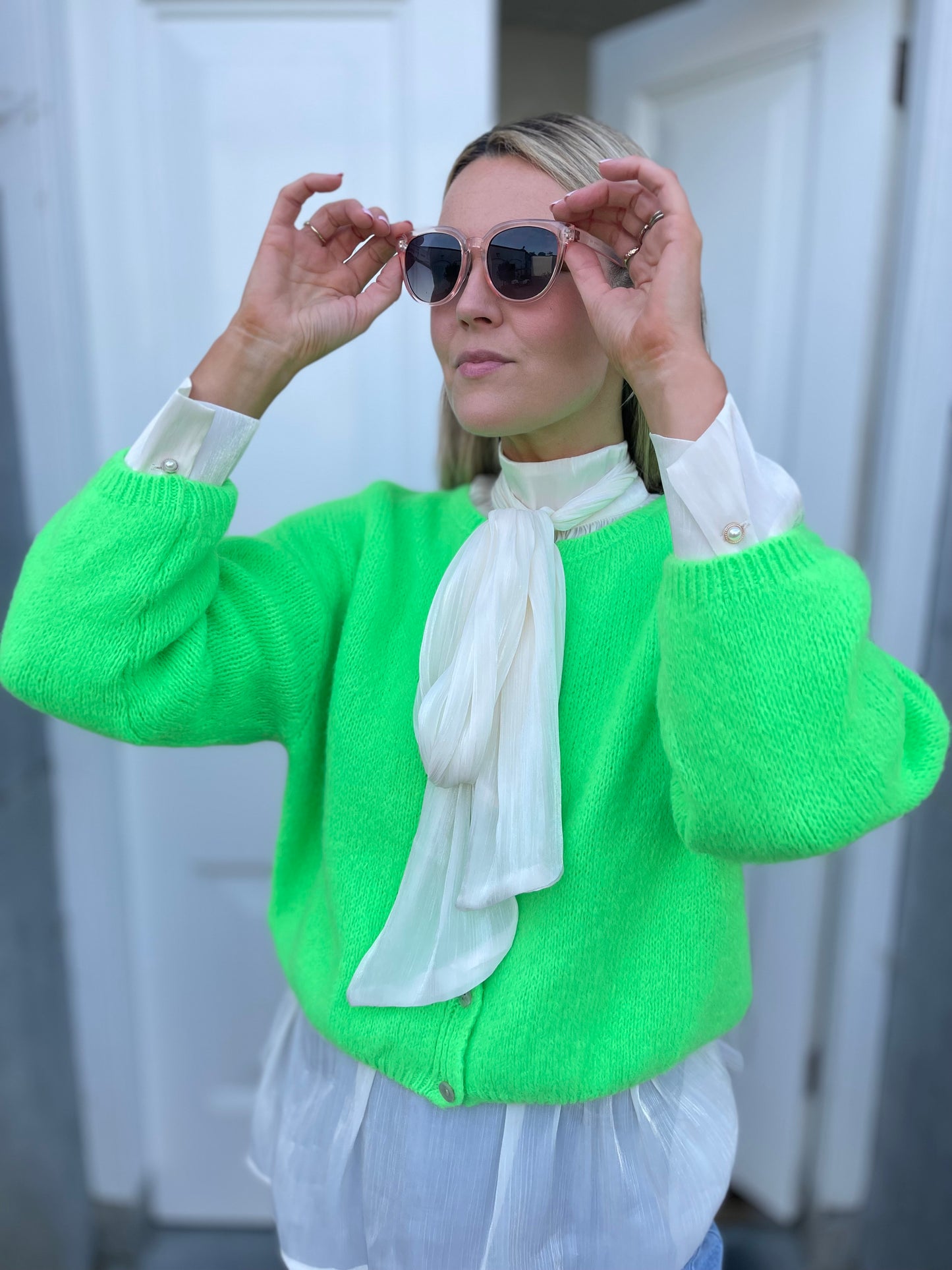 Riley mohair neon green cardigan