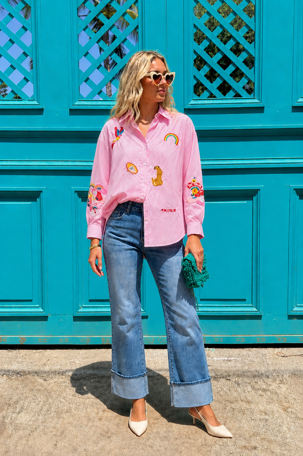 Bella pink stripe embroidered shirt
