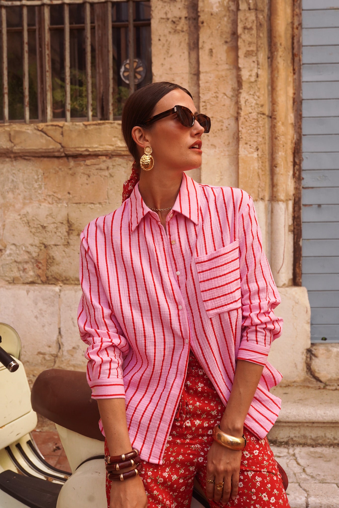 Sophie pink and red striped shirt